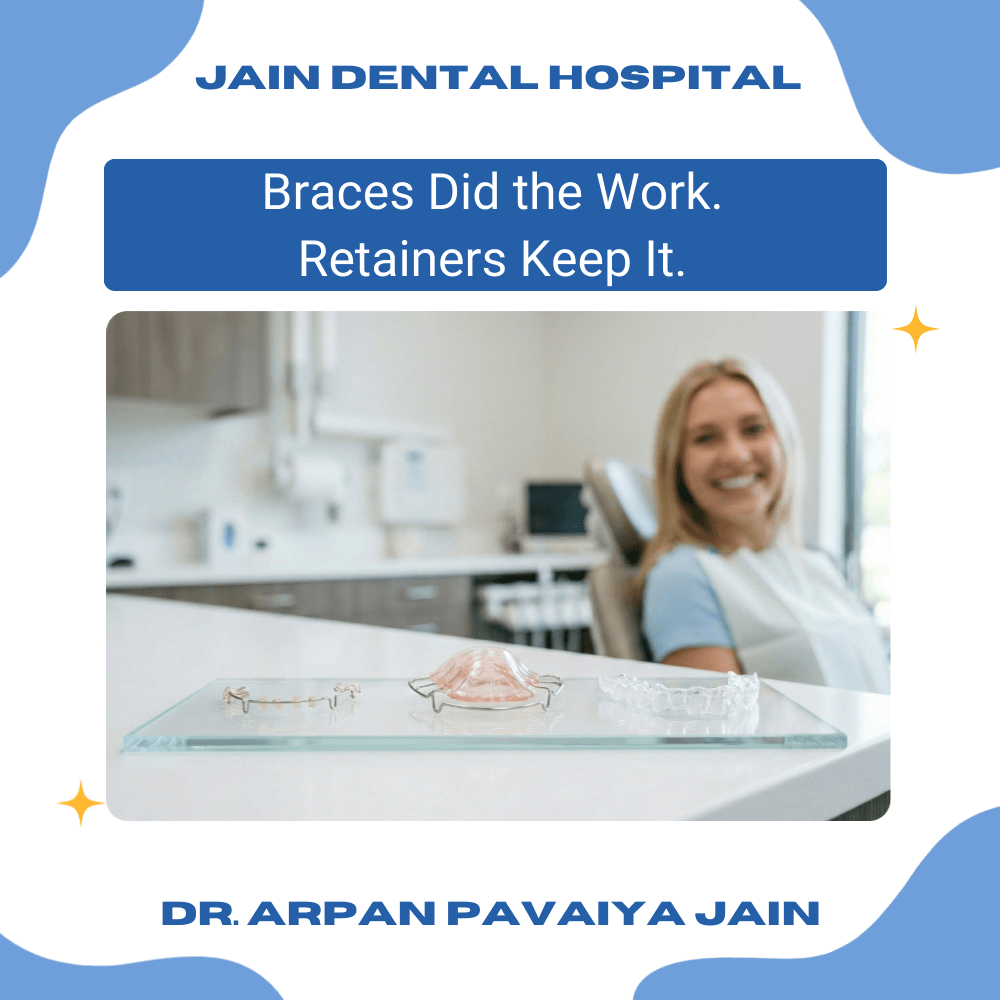 Dental retainers worn after braces to prevent teeth shifting and maintain smile alignment