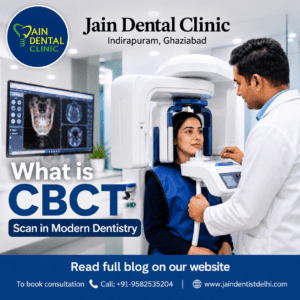 Dentist conducting a CBCT scan on a patient using a 3D dental imaging machine in a dental clinic